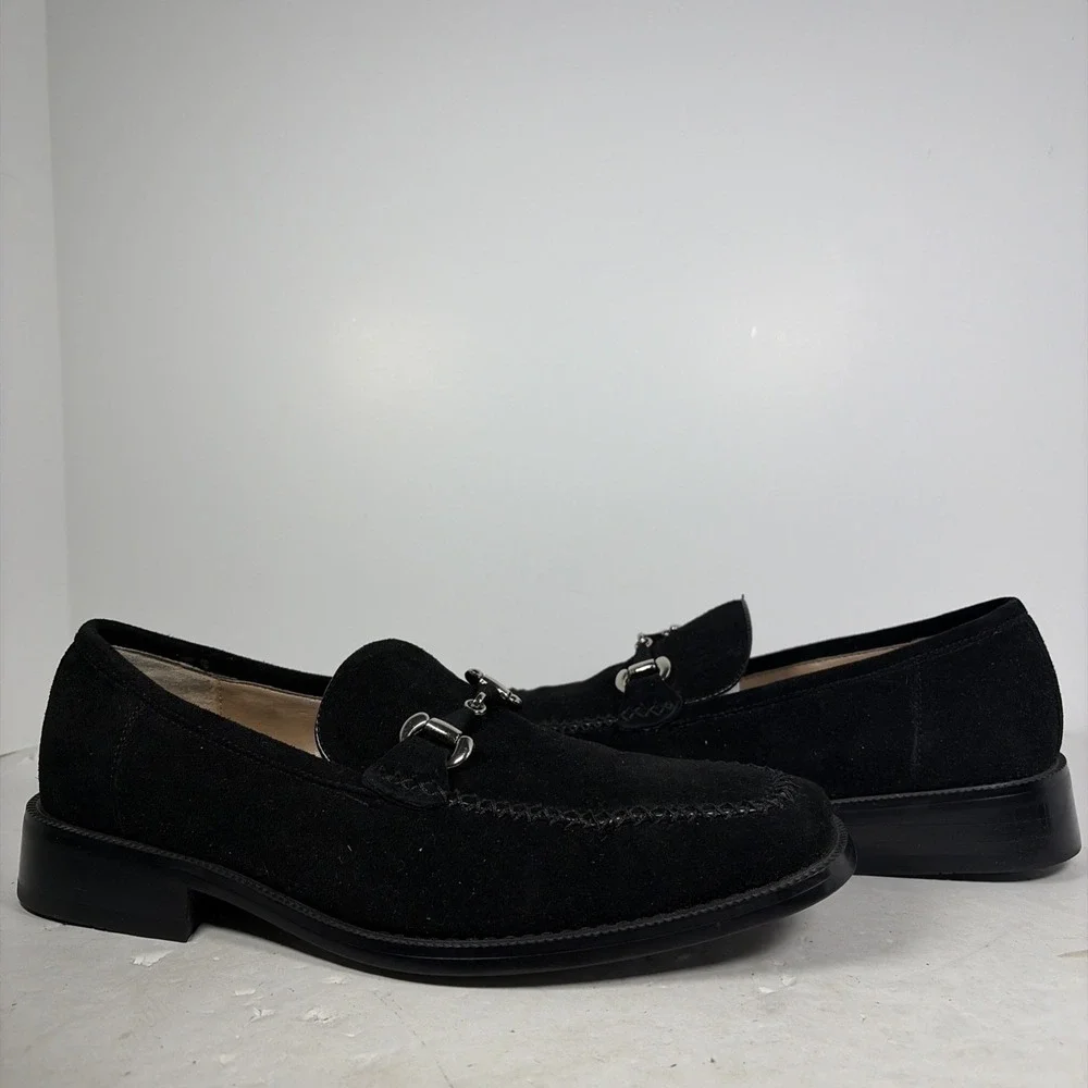 Size 7.5 Zengara Black Suede Leather Bit Loafers Z300691